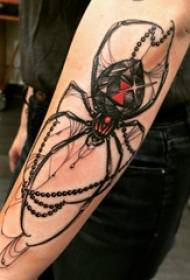 거미 문신, 소년의 팔, 컬러 거미 문신 사진