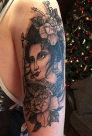 Arm tatuointi materiaali, uros pioni ja geisha tatuointi kuva