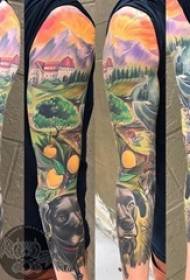 Ang tattoo sa bulak sa European ug American nga bukton, lalaki nga bukton, itoy ug hulagway sa tattoo sa talan-awon