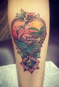 Arm tatoveringsmateriale jente blomst og flamingo tatoveringsbilde