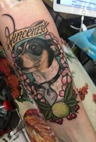 Gabadha sawirka taranka xayawaanka Baile ee dhirta iyo sawirka tattoo puppy