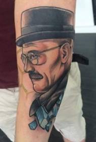 Geschilderde tatoeage, mannelijk karakter, gekleurd persoon portret, tattoo foto
