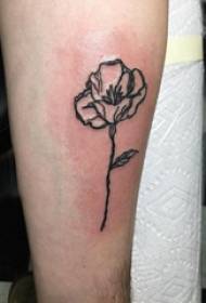 Linie minimalistă tatuaj masculin școlar pe imagine negru plantă tatuaj floare