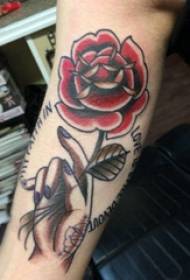 Rose tattoo ilustracija djevojka s ružinim cvijetom i rukom tetovažom slike