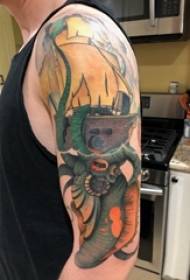 Arm tattoo material, male arm, sailboat and octopus tattoo picture