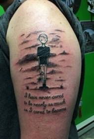 Comic tattoo, cartoon man, tattoo on die arm