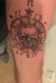 Rokas tetovējuma materiāls, vīrieša rokas, kompasa un galvaskausa tetovējuma attēls