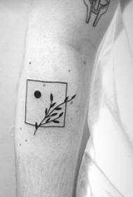 Minimalistisk linje tatuering pojkesarm på fyrkantig och växt tatueringsbild