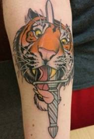 Tíogair totem lámh mac léinn tattoo fireann ar an Eoraip agus i Meiriceá pictiúr tatú tattoo