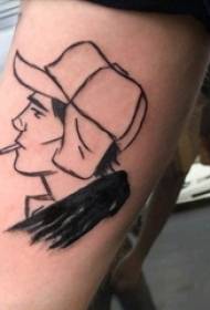 Watak lelaki tatu talian minimalis pada gambar tato potret potret hitam