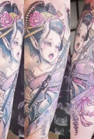 Arm tattoo material, male arm, sword and geisha tattoo picture