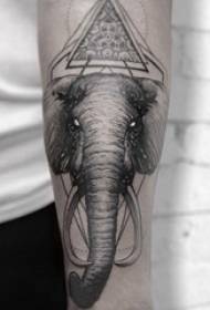 Tatuaje de animal Baile brazo de estudiante masculino en imagen de tatuaje de triángulo y elefante