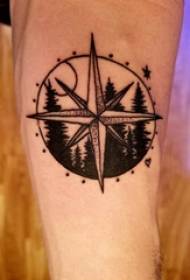 Arm tatoveringsmateriale, mandlig arm, landskab og kompas tatoveringsbillede