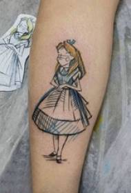 קעקוע ילדה מצוירת מצוירת תמונת קעקוע צבעונית על הזרוע