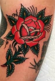 Braccio del ragazzo dell'illustrazione del tatuaggio di Rosa sull'immagine colorata del tatuaggio della rosa