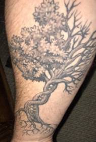 Tatuering kvistar pojkens arm på svartgrå trädtatueringbild