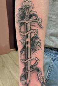Arm tattoo material, male arm, plant and sword tattoo picture