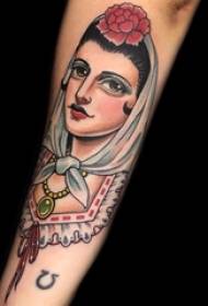 Patrón de tatuaje de personaje de niña personaje de niña con imagen de tatuaje de personaje de color