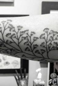 Ramię tatuażu dziewczynki na czarno-szarym obrazie tatuażu roślin