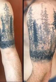 Lengan tato pola tato anak sekolah pada gambar tato hutan kreatif