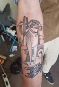 Lengan kewan kewan geometris kanthi gambar tato ireng ireng