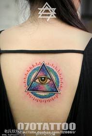 ქალი უკან ფერი starry god თვალის tattoo ნიმუში