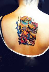 创意彩色猫头鹰时尚纹身图片