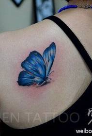 Female back color butterfly tattoo pattern