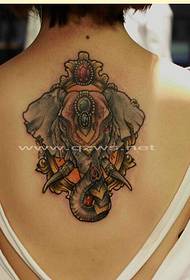 Kobieta z powrotem osobowość moda kolor słoń boga tatuaż wzór obrazu