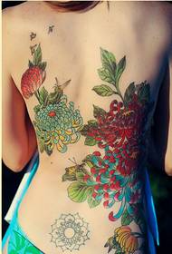 Frau zurück schön gut aussehen Chrysantheme Tattoo Muster Bild