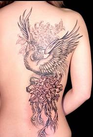 Personlig mode tillbaka vacker Phoenix krysantemum tatuering mönster bild