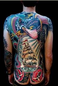 Mode Persönlichkeit voller Rücken Farbe Segel Tattoo Muster empfohlenes Bild