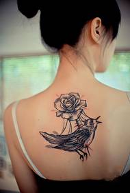 ljepota leđa ruža ptica skica tetovaža slika
