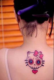 moteriškos nugaros mados gražaus animacinio filmuko katės tatuiruotės modelio paveikslėlis