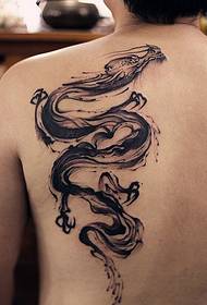 Beautiful and stylish black and white ink dragon tattoo on the back