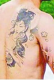 batang lalaki nga pabalik nga hulagway sa pattern sa tattoo sa Hapon