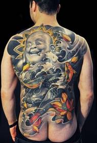 Männer zurück klassischer Trend von Maitreya Buddha und Tintenfisch Tattoo Bilder