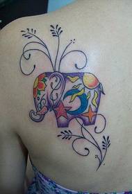 жіноча спина моди гарний кольоровий слон татуювання малюнок візерунок малюнок