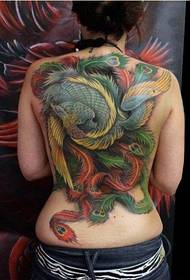 Skaista skaista mugura, kas pilna ar Fēniksa tetovējuma modeļa attēliem