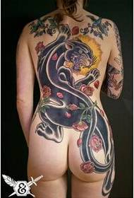 sexy Meedchen zréck grouss dominéiert schwaarz Panther Tattoo Muster Bild