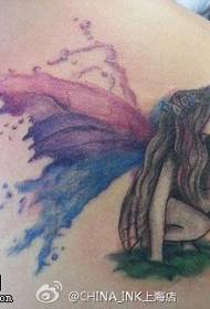 Patrón de tatuaje de ángel de tinta de salpicadura de color de espalda
