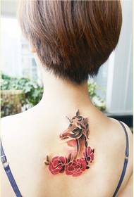 Moda Mujer espalda personalidad unicornio rosa tatuaje foto