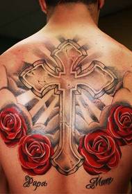 back beautiful cross rose tattoo