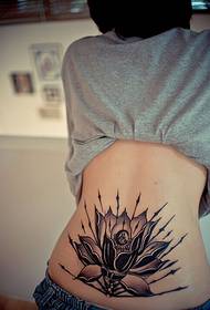 Beauty back waist creative black lotus tattoo pattern picture