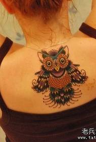 Stylish back owl tattoo pattern for girls back