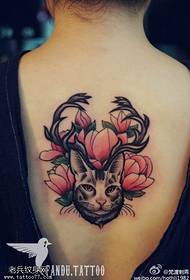 Kvinnelig ryggfarge tatoveringsmønster for kattblomst