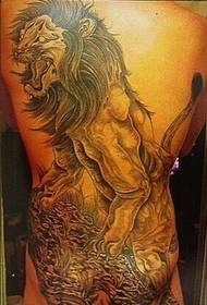 Back fierce lion boy super personality tattoo illustration