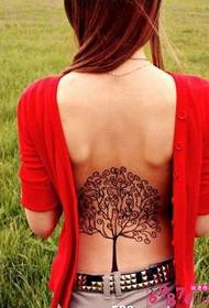 性感美女背部可爱树纹身