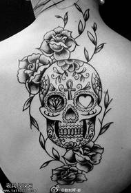costas flor crânio rosa tatuagem padrão