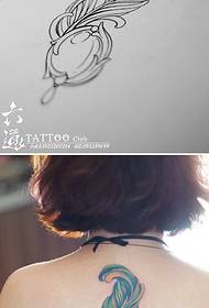 back watercolor jewel feather tattoo pattern